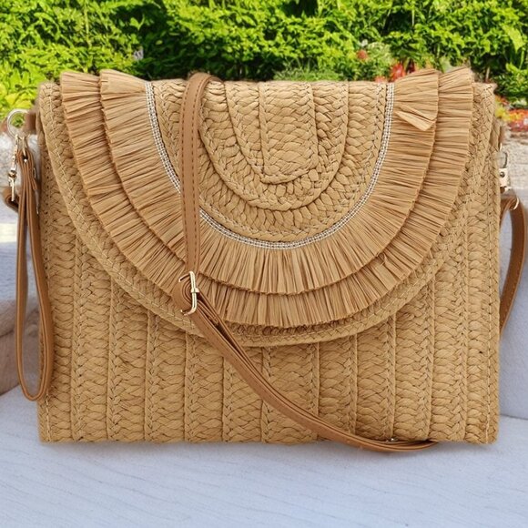 Straw Beach Purse Summer Clutch Crossbody Handbag Shoulder Bag Travel Wallet - Picture 6 of 8